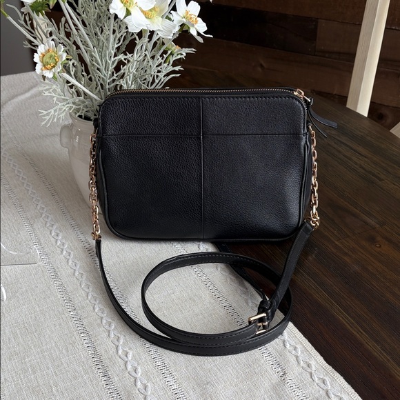 Tory Burch Ivy Black Pebbled Leather Crossbody with Gold Logo - Picture 2 of 16